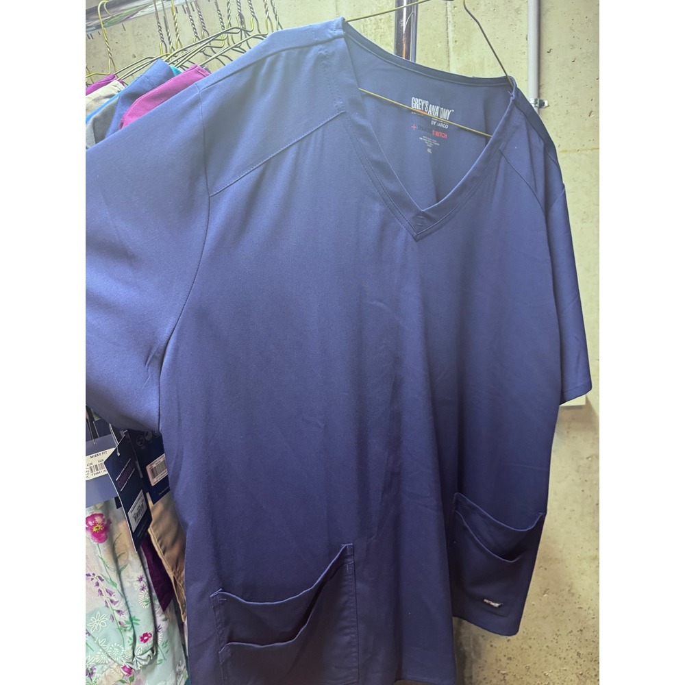 Greys Anatomy by Barco Spandex Stretch Scrub Top V-Neck Navy Blue 4XL 4102